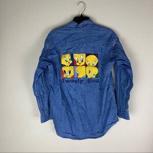 Warner Bros Tweety Bird Denim Button Up Shirt